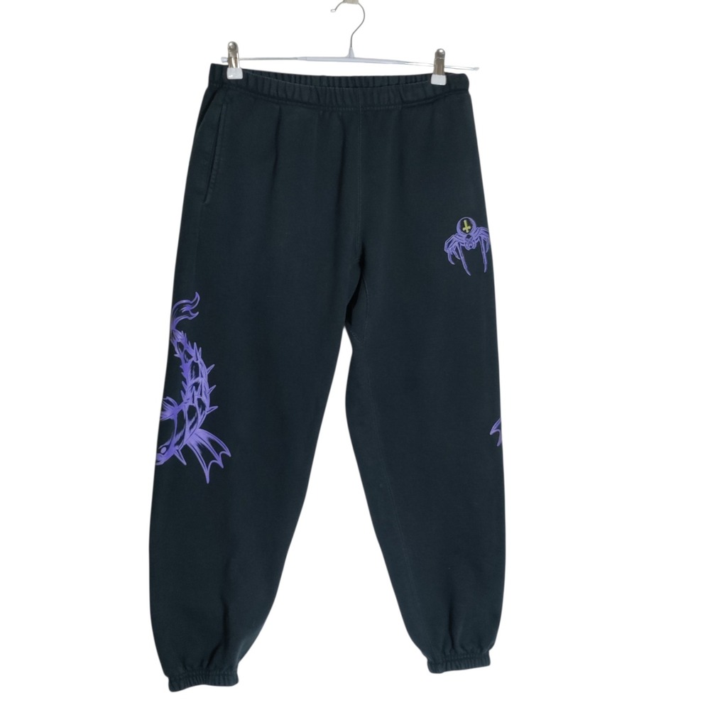 Allegory Threads of Tales Mens Black Purple Koi Spider Joggers Sweatpants Medium